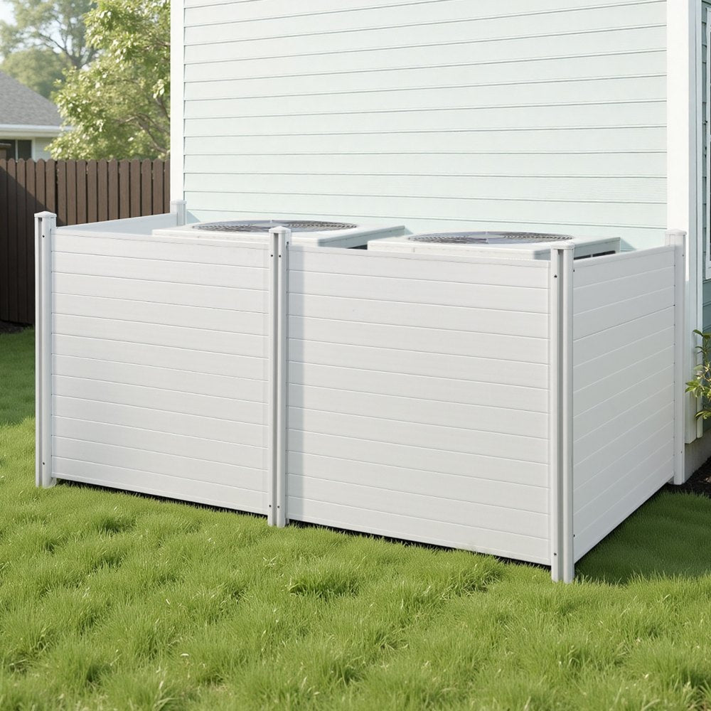 VEVOR 4 Panels Outdoor Privacy Screen, 50 x 50 in Air Conditioner Fence with 27.6 in Ground Stakes, Pool Equipment Enclosure, Horizontal Vinyl Privacy Fence, Ideal for Trash Can and A/C Units, White