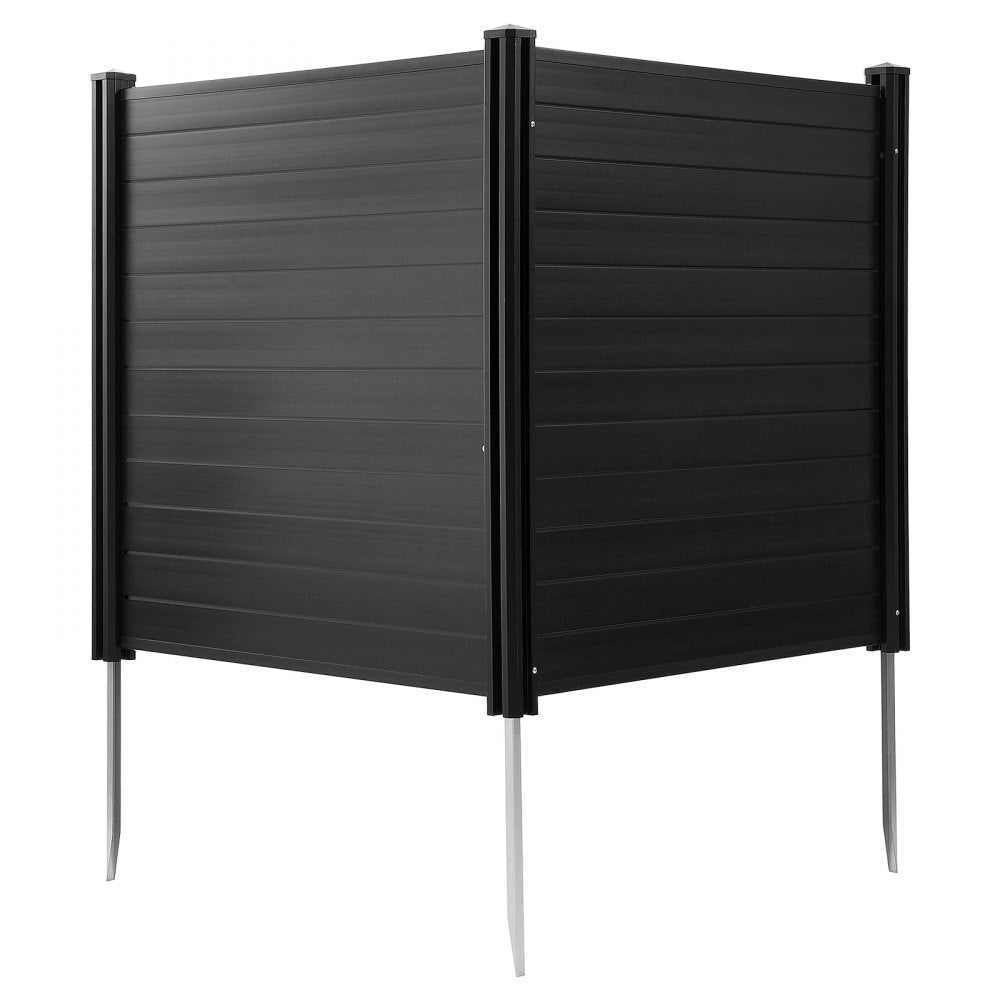 VEVOR 2 Panels Outdoor Privacy Screen, 48 x 48 in Air Conditioner Fence with 27.6 in Ground Stakes, Pool Equipment Enclosure, Horizontal Vinyl Privacy Fence, Ideal for Trash Can and A/C Units, Black