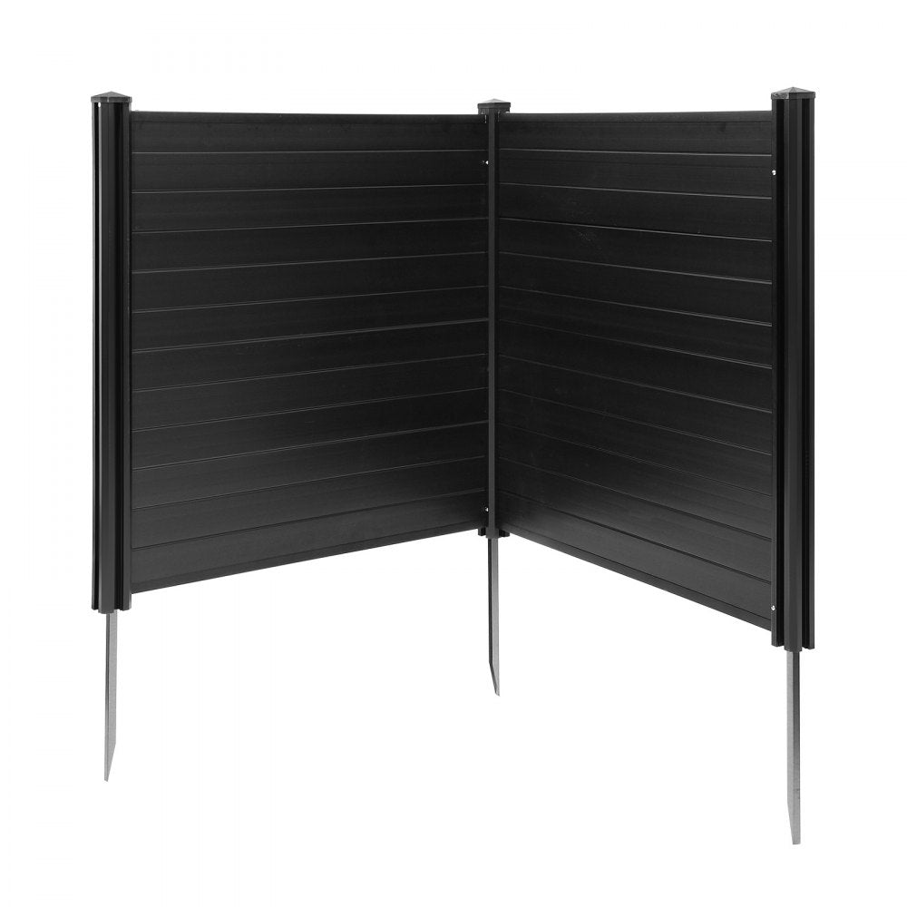 VEVOR 2 Panels Outdoor Privacy Screen, 48 x 48 in Air Conditioner Fence with 27.6 in Ground Stakes, Pool Equipment Enclosure, Horizontal Vinyl Privacy Fence, Ideal for Trash Can and A/C Units, Black