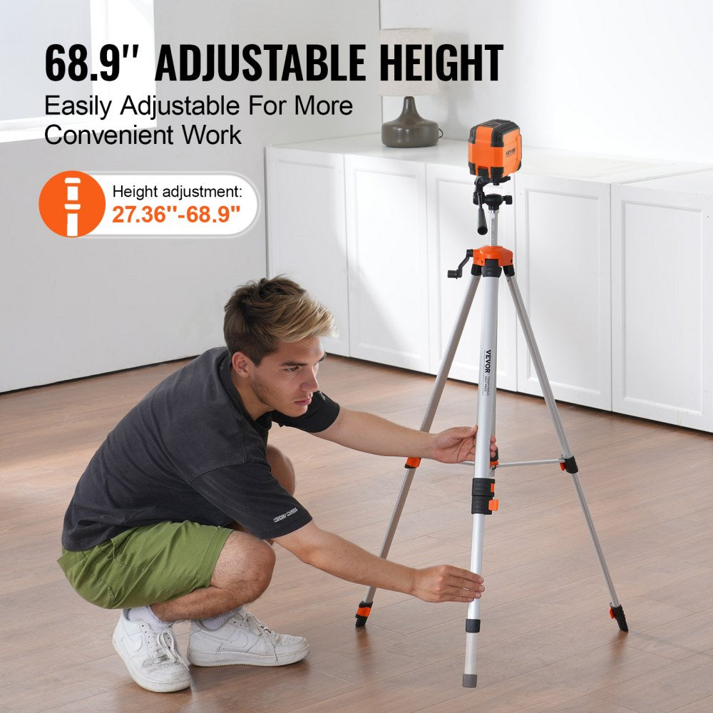 VEVOR Laser Level Tripod, ¼ x 20 Thread Mount, 27.36-68.11 inch Height Adjustment with Integrated Level Bubble Lightweight Laser Scanner Stand, Retractable Legs Aluminum Tripod for Stable Measurement