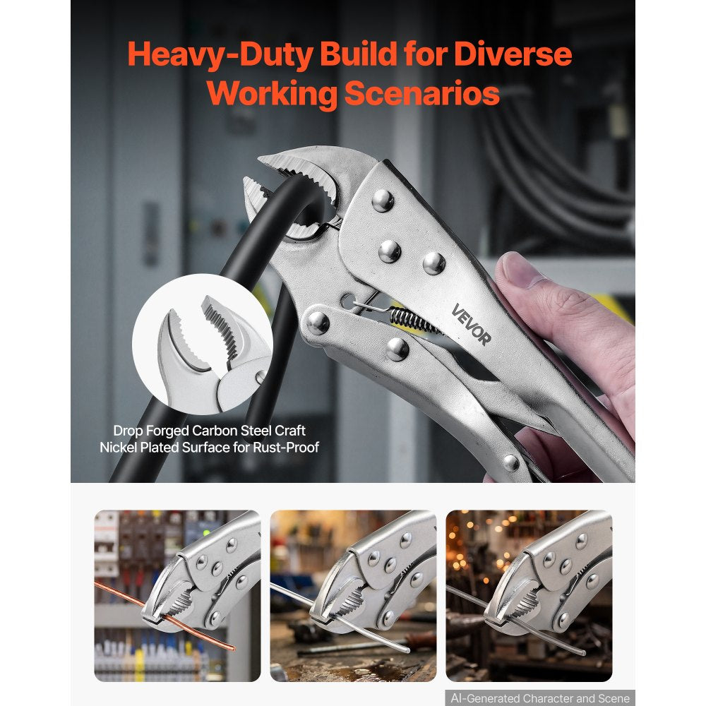 VEVOR Locking Pliers Set 5-Piece Pliers Tool Set Nickel-Plated Carbon Steel, Hand Tools for DIY & Home Use, 5"/7"/10" Curved Jaw, 6.5"/9" Long Nose, Ergonomic Non-Slip Handles, Adjustable Jaw Opening