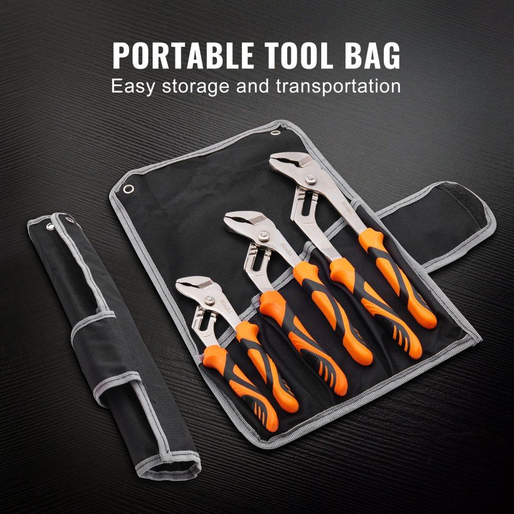 VEVOR 3-Piece Groove Joint Pliers Set, 12/10/8 inch, Heat-Treated High Carbon Steel Water Pump Pliers, Button Quick Adjustable Pliers for Home Repair, Gripping, Nuts, Bolts, Pipes, Fittings