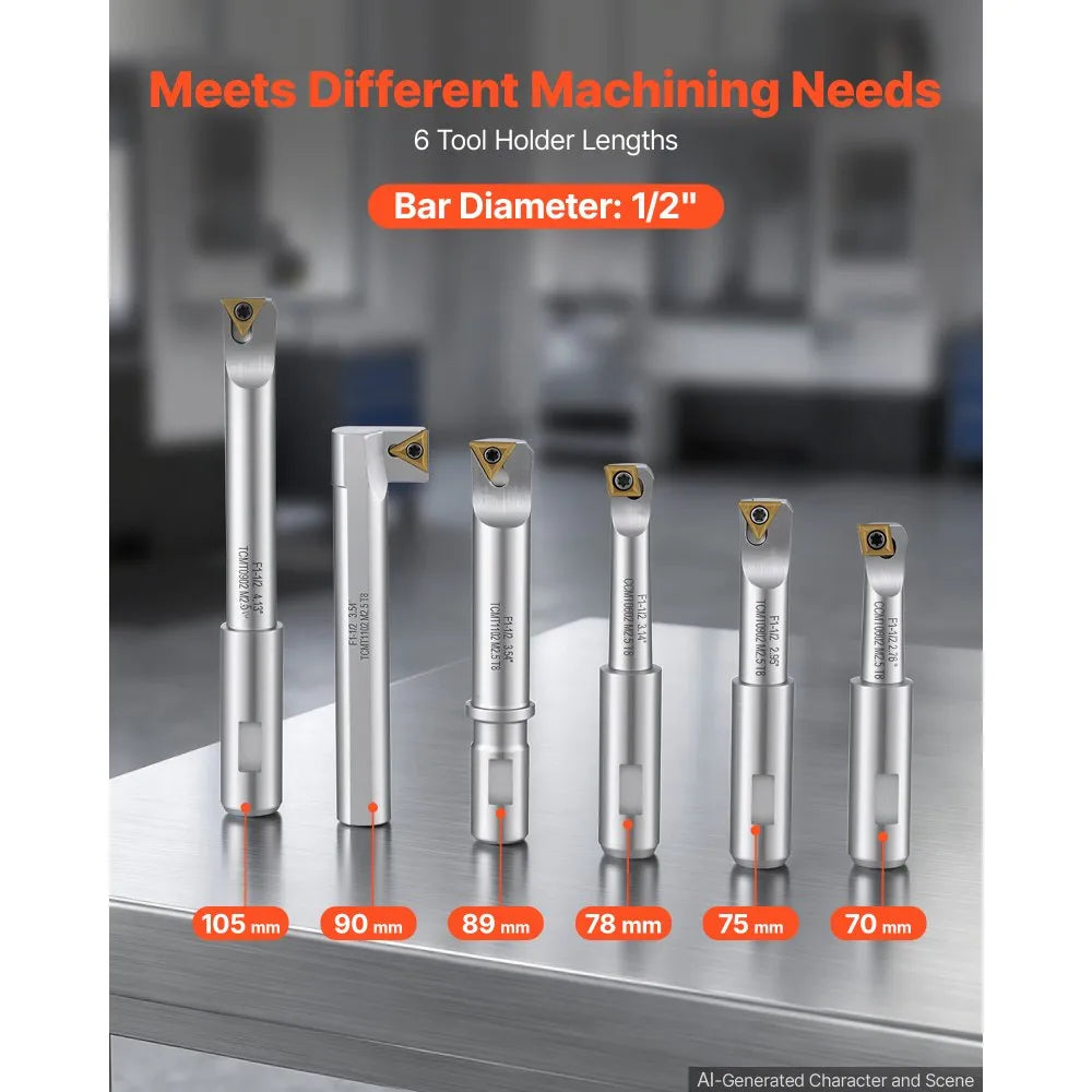 VEVOR R8 Boring Head 2-Inch Indexable 8 Piece Boring Bar Set with R8 Shank, for Milling Machine Drill Press, 7/16" to 4-1/2", Precision Bore Diameter Adjustment, Hardened & Ground, Labeled Storage Box