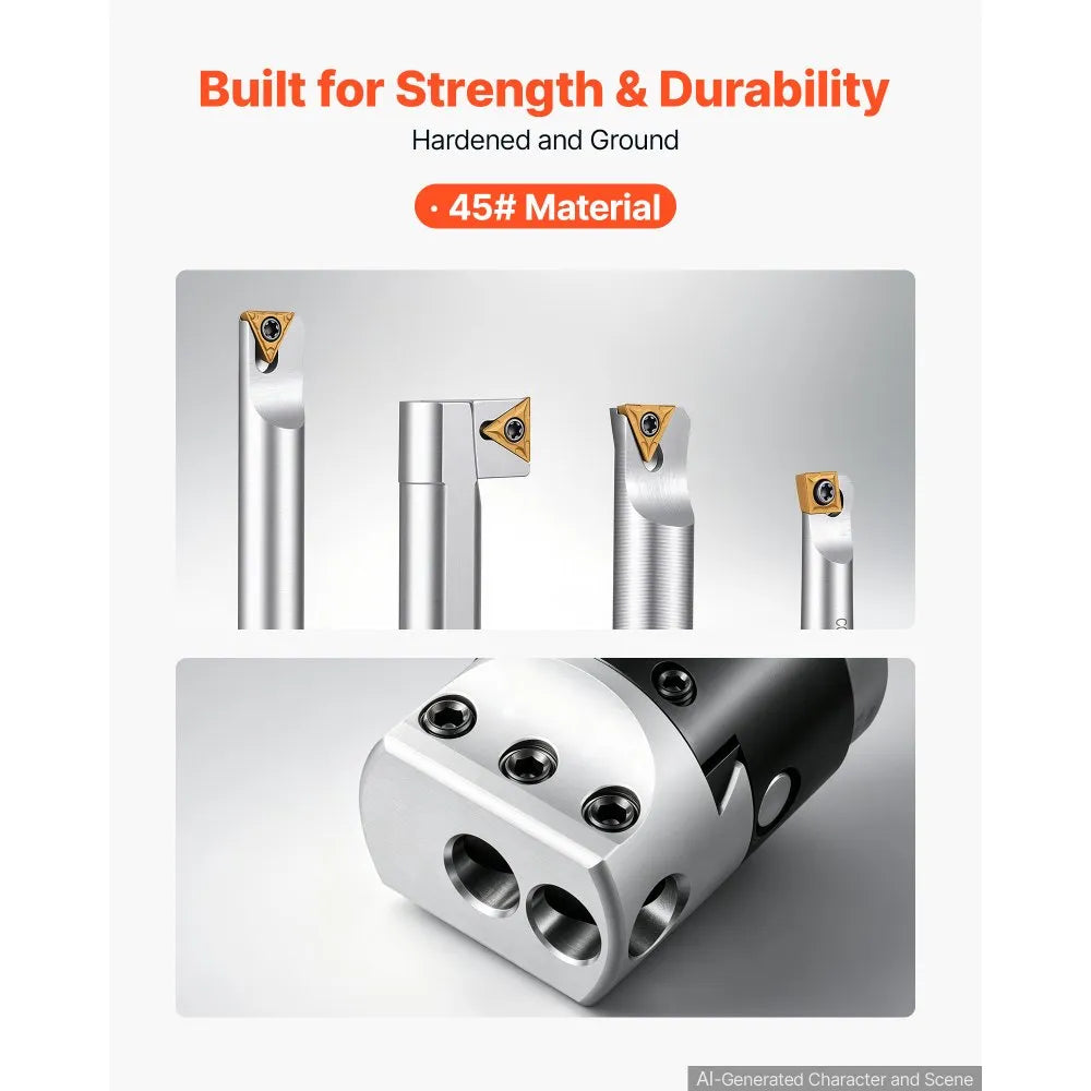 VEVOR R8 Boring Head 2-Inch Indexable 8 Piece Boring Bar Set with R8 Shank, for Milling Machine Drill Press, 7/16" to 4-1/2", Precision Bore Diameter Adjustment, Hardened & Ground, Labeled Storage Box