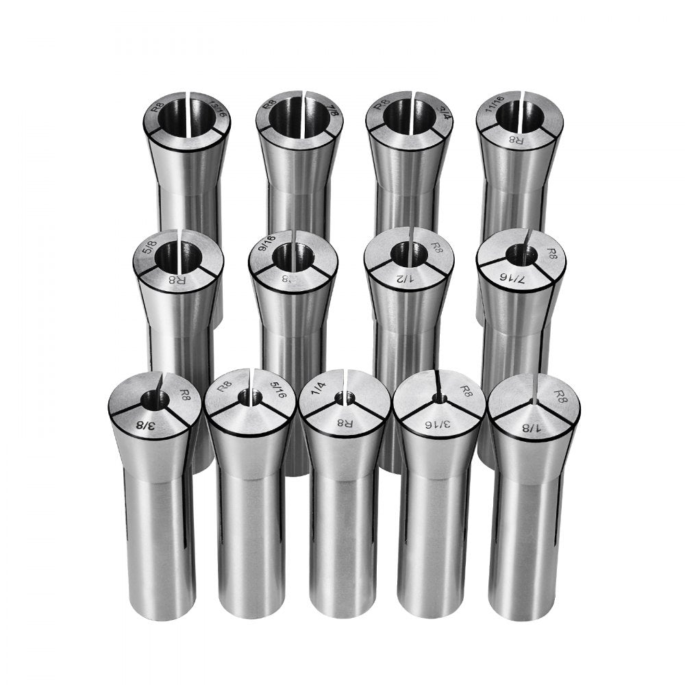 VEVOR 13 pcs Precision R8 Collet Set, 1/8'' - 7/8'', 45# Mill Collet Chuck 0.0012"/30μm TIR with 13 Labeled Storage Boxes, for Milling Machine Drill Presses Boring Machine Machining Center