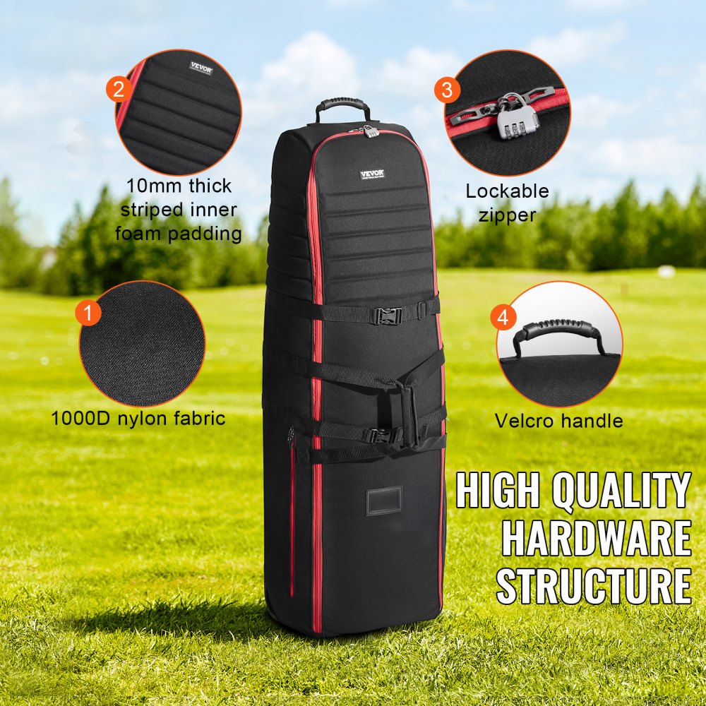 VEVOR Golf Travel Bag, Outdoors Soft-Sided Golf Travel Cover Case, Heavy Duty 1000D Nylon Wear-Resistant, Padded Golf Luggage Case Cover with Wheels, Foldable Golf Club Storage Bag for Airlines