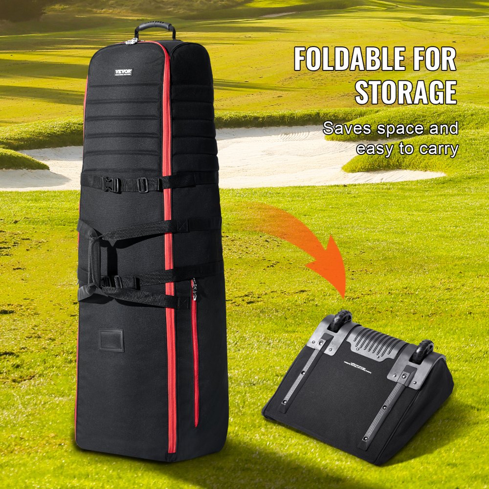 VEVOR Golf Travel Bag, Outdoors Soft-Sided Golf Travel Cover Case, Heavy Duty 1000D Nylon Wear-Resistant, Padded Golf Luggage Case Cover with Wheels, Foldable Golf Club Storage Bag for Airlines