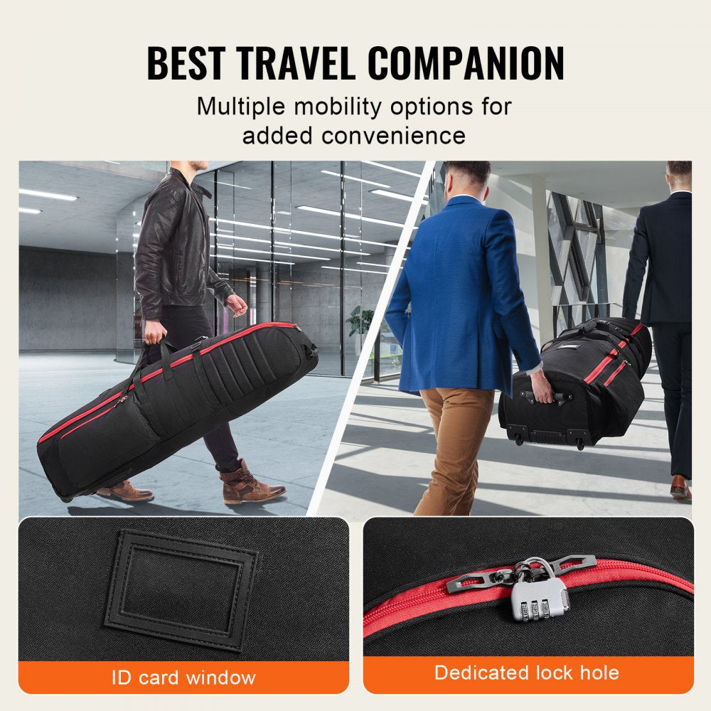 VEVOR Golf Travel Bag, Outdoors Soft-Sided Golf Travel Cover Case, Heavy Duty 1000D Nylon Wear-Resistant, Padded Golf Luggage Case Cover with Wheels, Foldable Golf Club Storage Bag for Airlines