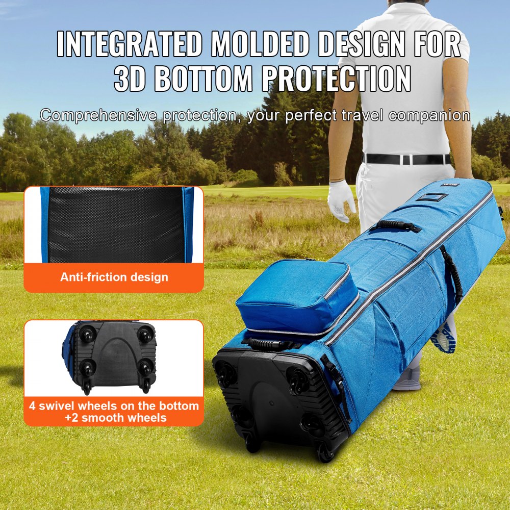 VEVOR Golf Travel Bag, Outdoors Soft-Sided Golf Travel Cover, Heavy Duty 1200D Polyester Oxford Wear-Resistant Waterproof, Padded Luggage Case with Wheels, Foldable Golf Club Storage Bag for Airline