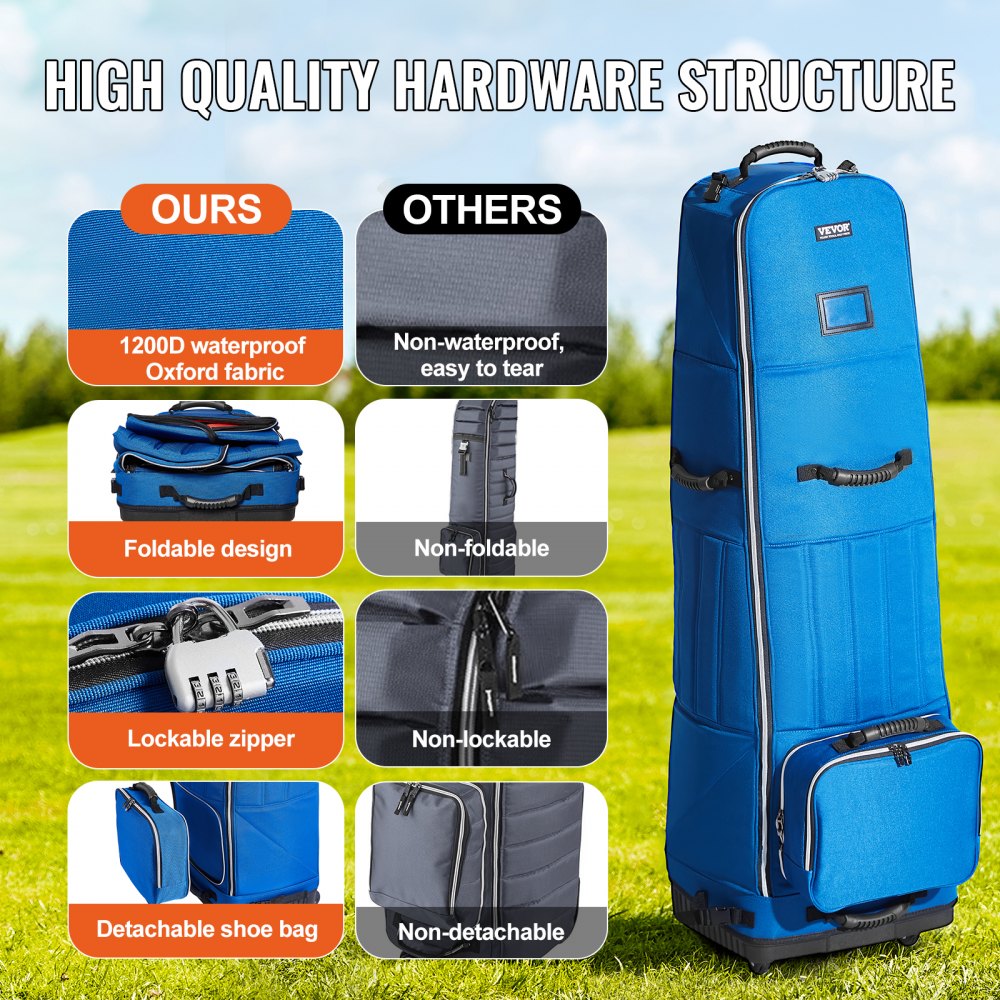 VEVOR Golf Travel Bag, Outdoors Soft-Sided Golf Travel Cover, Heavy Duty 1200D Polyester Oxford Wear-Resistant Waterproof, Padded Luggage Case with Wheels, Foldable Golf Club Storage Bag for Airline