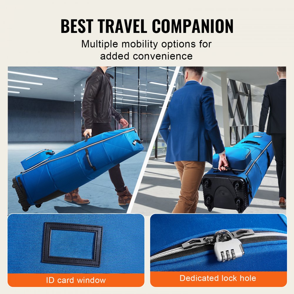 VEVOR Golf Travel Bag, Outdoors Soft-Sided Golf Travel Cover, Heavy Duty 1200D Polyester Oxford Wear-Resistant Waterproof, Padded Luggage Case with Wheels, Foldable Golf Club Storage Bag for Airline