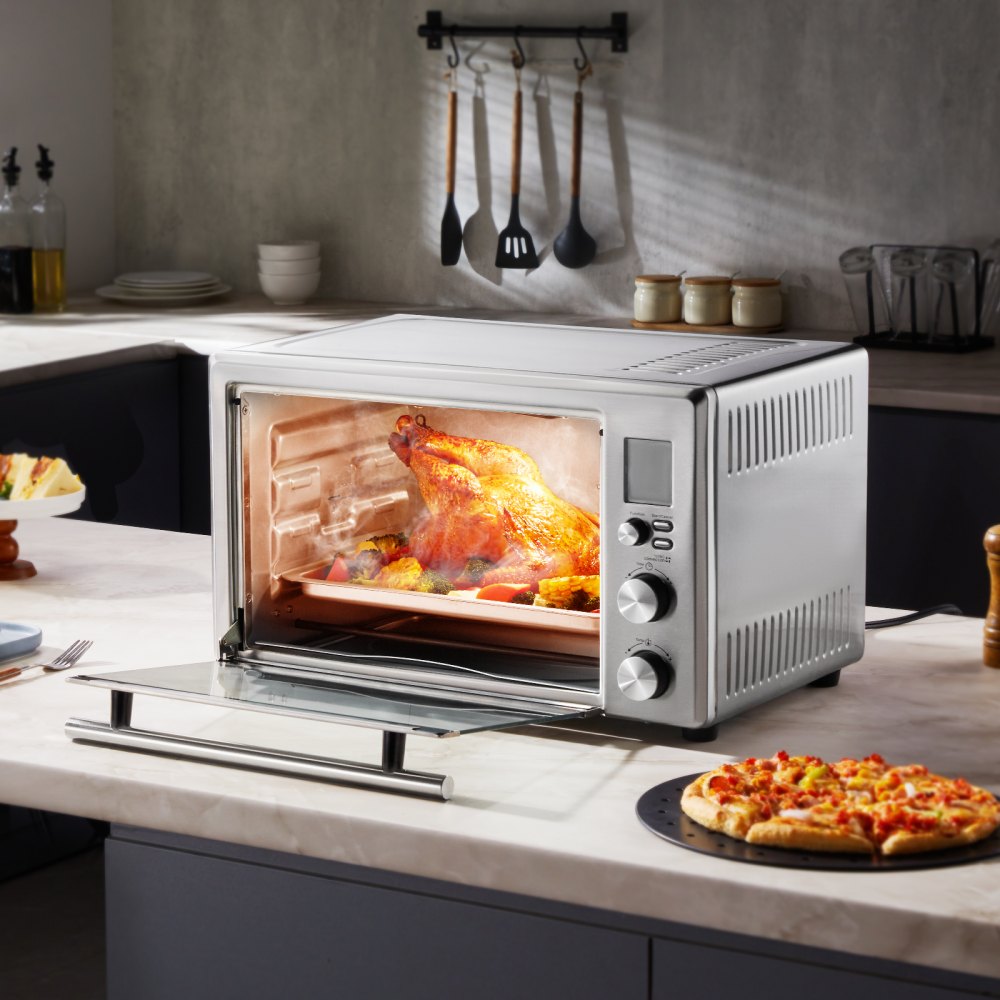VEVOR 10-IN-1 Convection Oven, 28L/29.6Qt Multifunctional Conventional Oven Countertop, 1800W 4-Tier Toaster with Front Glass Door, with Trays Wire Racks Gloves, Home and Commercial Use