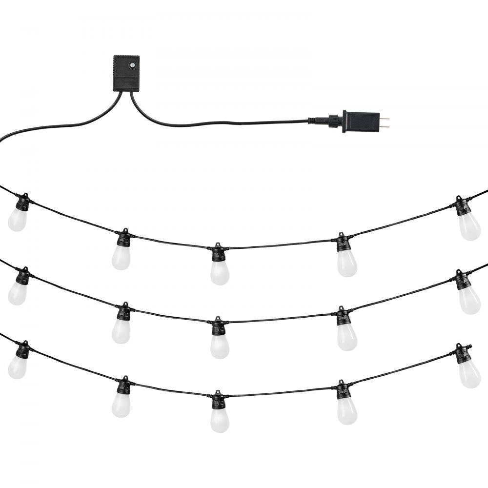 VEVOR RGB Outdoor String Lights, 50FT, Outside Patio Lights with APP Control 15 Bulbs, 15 Single-Color Adjustable Brightness Time Setting, Waterproof Hanging Lights for Halloween Decorations Christmas
