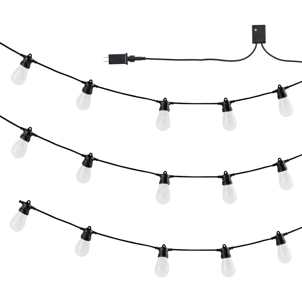 VEVOR RGB Outdoor String Lights, 50FT, Outside Patio Lights with APP Control 15 Bulbs, 15 Single-Color Adjustable Brightness Time Setting, Waterproof Hanging Lights for Halloween Decorations Christmas