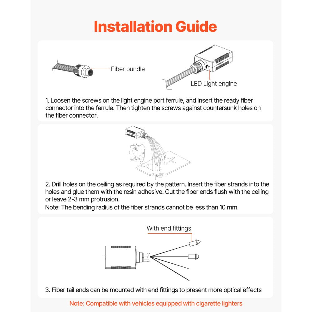 VEVOR Starlight Headliner Kit, 150 pcs 0.03 in 6.5 ft, 16W Fiber Optic Star Ceiling Lights for Car, Bluetooth APP, Remote Control, Sound Activated, RGBW Light Engine, for Home Bed Room Decoration