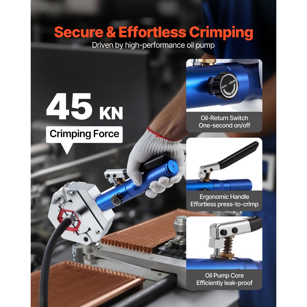 VEVOR Hydraulic Hose Crimper, Hydra-Krimp AC Hose Crimper Kit with 7 Dies Snap-On, Integral Manual Hydraulic A/C Hoses Crimping Tool for Automotive & Air Conditioning Repair - with Carrying Case