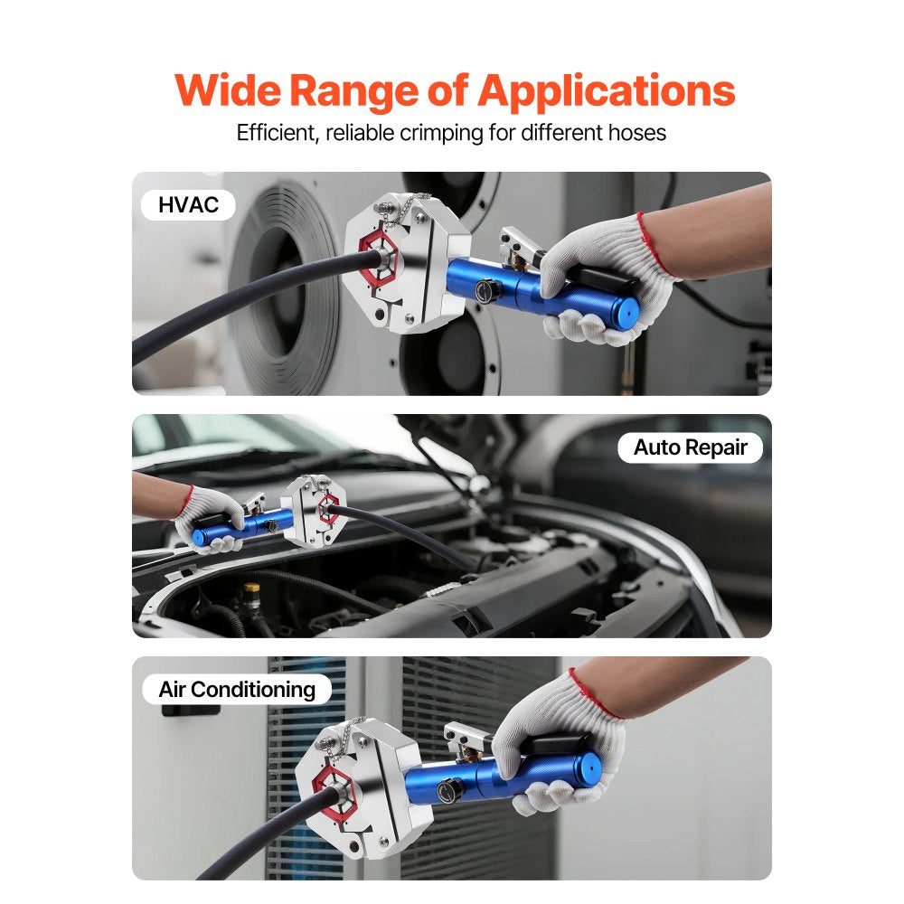 VEVOR Hydraulic Hose Crimper, Hydra-Krimp AC Hose Crimper Kit with 7 Dies Snap-On, Integral Manual Hydraulic A/C Hoses Crimping Tool for Automotive & Air Conditioning Repair - with Carrying Case