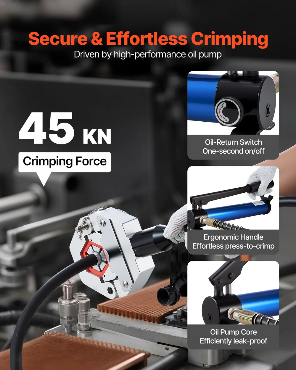 VEVOR Hydraulic Hose Crimper, Hydra-Krimp AC Hose Crimper Kit with 7 Dies Snap-On & Carrying Case, Hydraulic A/C Hoses Crimping Tool for Automotive & Air Conditioning Repair (Split with Manual Pump)
