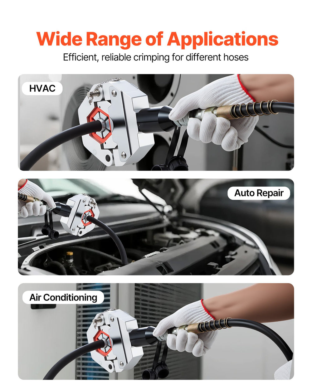 VEVOR Hydraulic Hose Crimper, Hydra-Krimp AC Hose Crimper Kit with 7 Dies Snap-On & Carrying Case, Hydraulic A/C Hoses Crimping Tool for Automotive & Air Conditioning Repair (Split with Manual Pump)