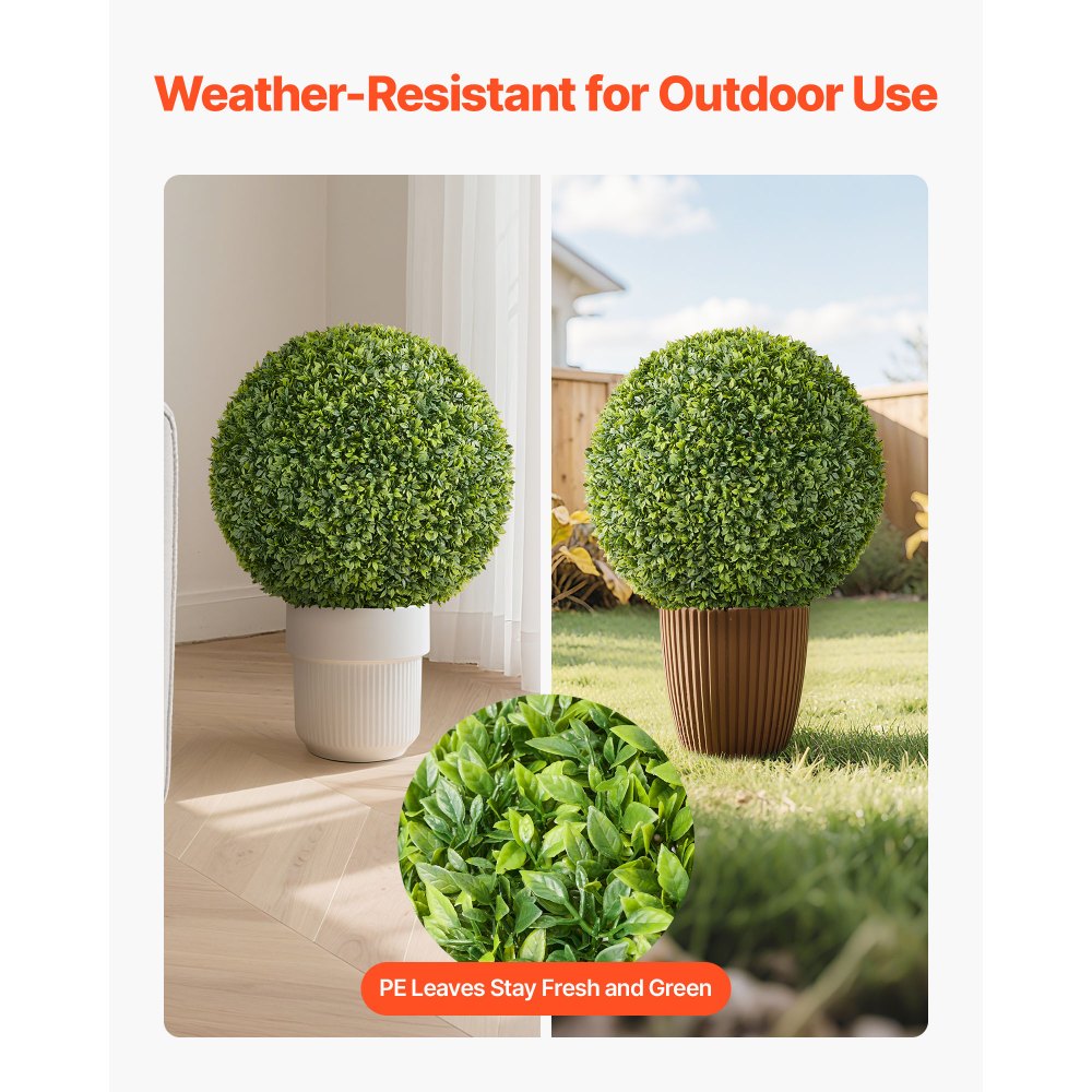 VEVOR Artificial Topiary Ball, 23 inch Faux Boxwood Plant Balls, Fake Silk Tree Look Real, Easy Assembly for Decor Front Porch Outdoor Patio Garden Balcony Backyard and Indoor Home Wedding, Green