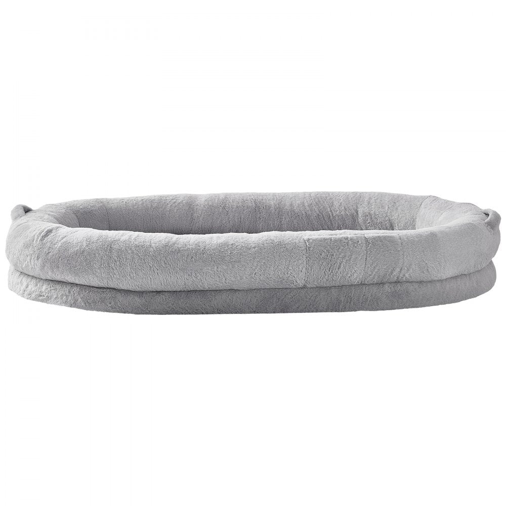 VEVOR Human Dog Bed, 72" x48"x10" Human Dog Bed for Adult, Human Size Dog Bed with Washable Faux Rabbit Fur Cover, Egg Orthopedic Foam, Storage Pocket, Large Dog Bean Bed, Light Grey
