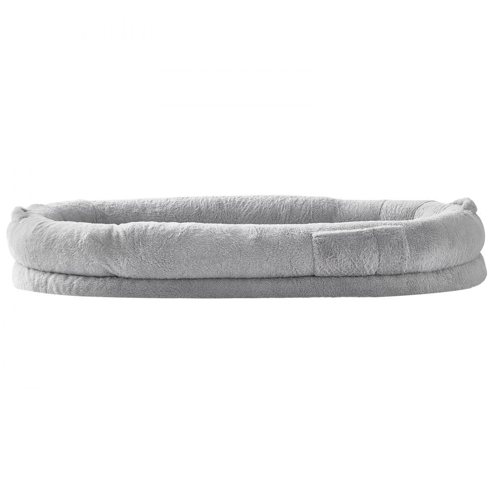 VEVOR Human Dog Bed, 67.7"x35"x9.8" Human Dog Bed for Adult, Human Size Dog Bed with Washable Faux Rabbit Fur Cover, Egg Orthopedic Foam, Storage Pocket, Large Dog Bean Bed, Light Grey