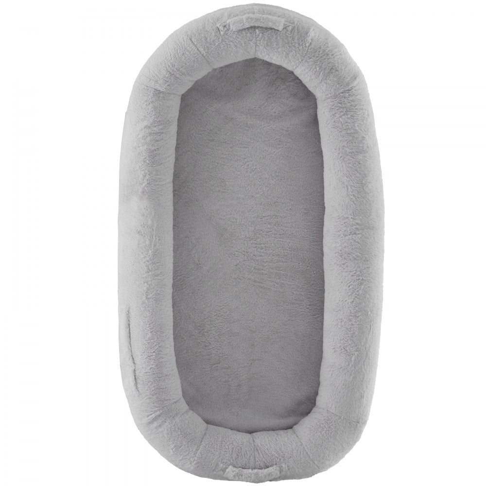 VEVOR Human Dog Bed, 67.7"x35"x9.8" Human Dog Bed for Adult, Human Size Dog Bed with Washable Faux Rabbit Fur Cover, Egg Orthopedic Foam, Storage Pocket, Large Dog Bean Bed, Light Grey