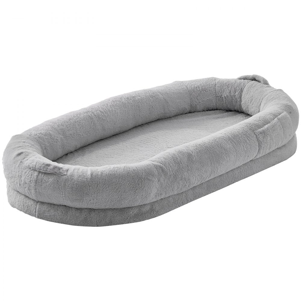 VEVOR Human Dog Bed, 67.7"x35"x9.8" Human Dog Bed for Adult, Human Size Dog Bed with Washable Faux Rabbit Fur Cover, Egg Orthopedic Foam, Storage Pocket, Large Dog Bean Bed, Light Grey