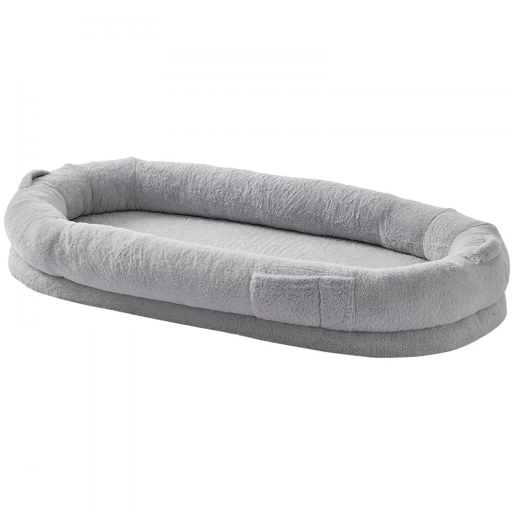 VEVOR Human Dog Bed, 67.7"x35"x9.8" Human Dog Bed for Adult, Human Size Dog Bed with Washable Faux Rabbit Fur Cover, Egg Orthopedic Foam, Storage Pocket, Large Dog Bean Bed, Light Grey