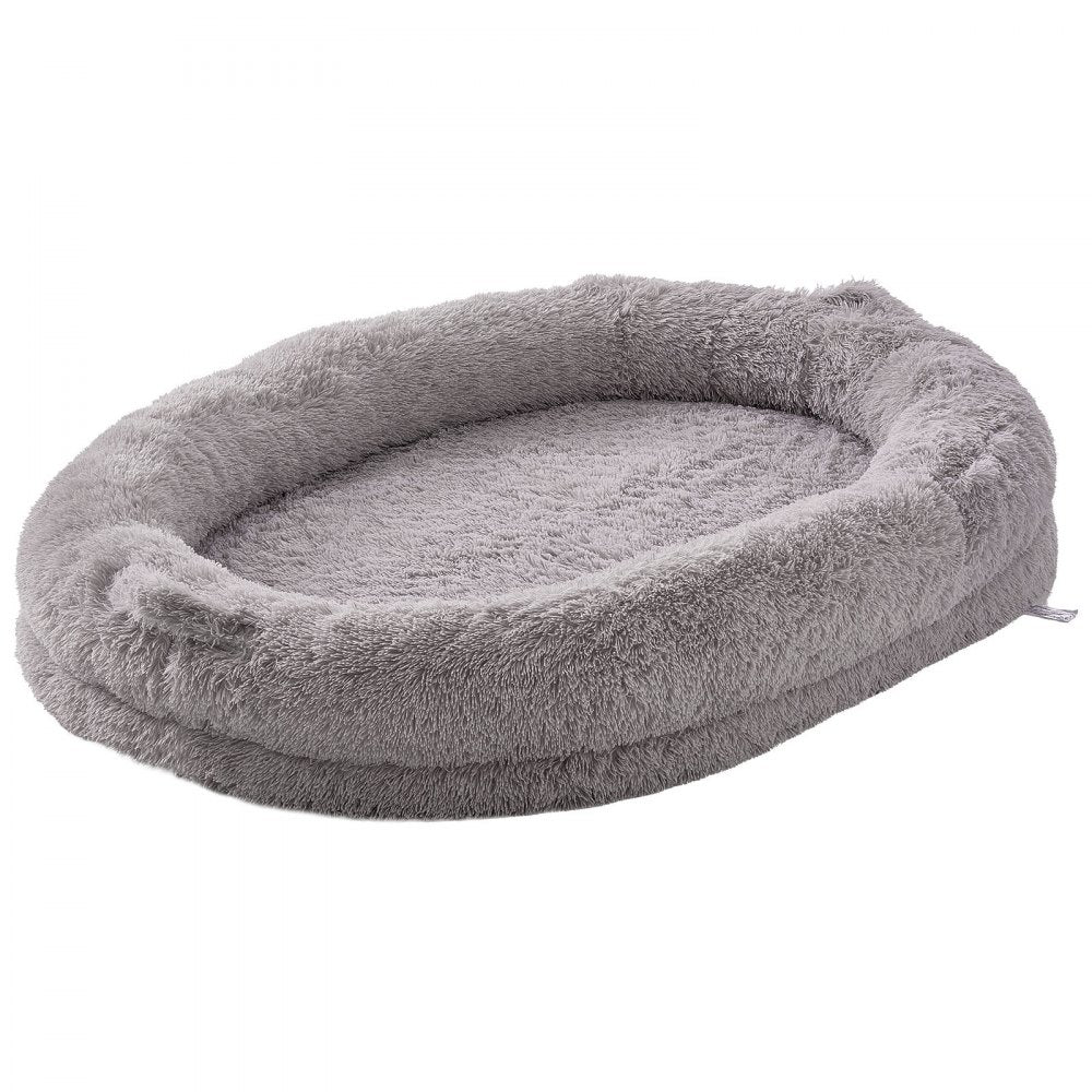 VEVOR Human Dog Bed, 72" x48"x10" Giant Human Dog Bed for Adult, Human Size Dog Bed with Washable PV Velvet Cover, Egg Orthopedic Foam, Storage Pocket, Large Dog Bean Bed for You and Pet, Light Grey
