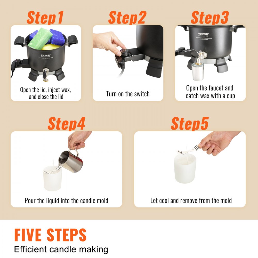 VEVOR 5 Liter Wax Melter for Candle Making, Large Electric Wax Melting Pot Easy Pour Spout, 4-level Temperature Control, Easy Clean for Candle Soap Cream Beauty Bulk Production Business or Home