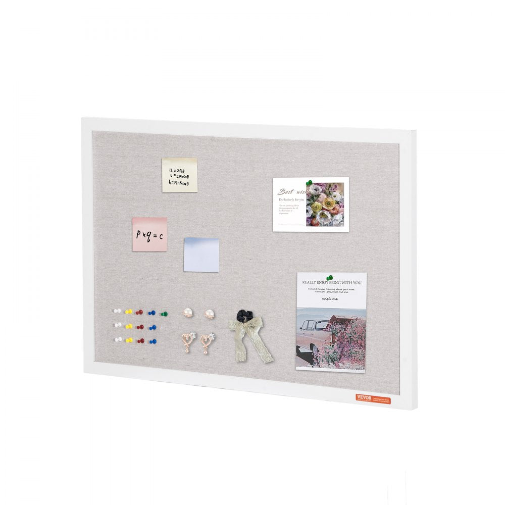 VEVOR 30"x20" White Cork Board with Linen Surface – Stylish Wall-Mounted Bulletin Board for Home, School, Office – Elegant & Functional Noticeboard