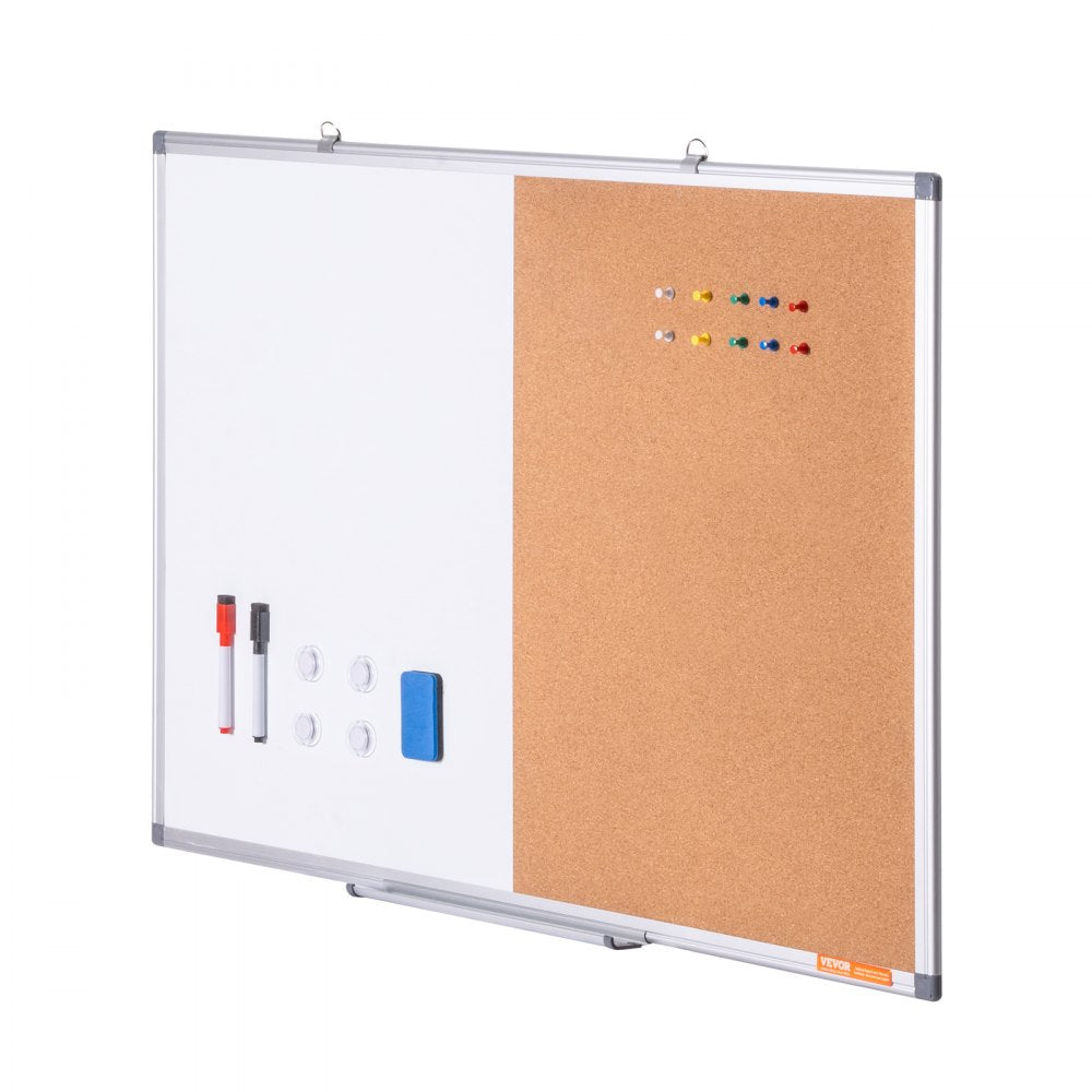 VEVOR 36"x 24" Whiteboard & Cork Board Combo with Aluminum Frame – 2-in-1 Magnetic Dry Erase Bulletin Board for Wall Mount – Ideal for School, Home, Office