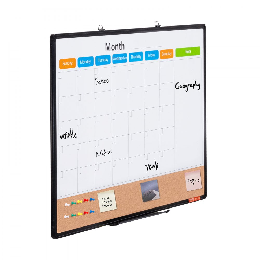 VEVOR 36"x 24" Monthly Calendar Whiteboard & Cork Board Combo with Aluminum Frame – 2-in-1 Magnetic Dry Erase Bulletin Board for Wall Mount – Ideal for School, Home, Office