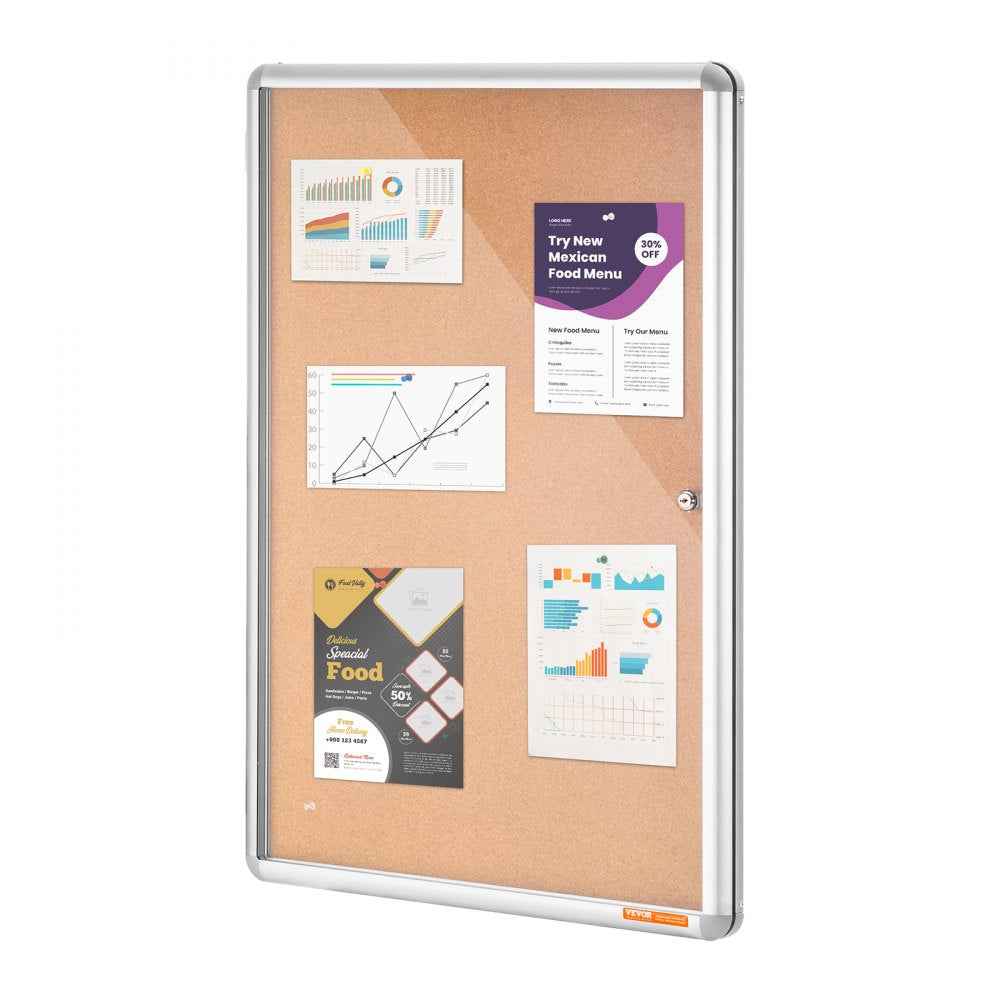 VEVOR 36"x24" Enclosed Cork Board with Aluminum Frame –  Lockable Bulletin Board with Acrylic Door & 2 Keys – Weather-Resistant Wall Display Case for School, Home, Office