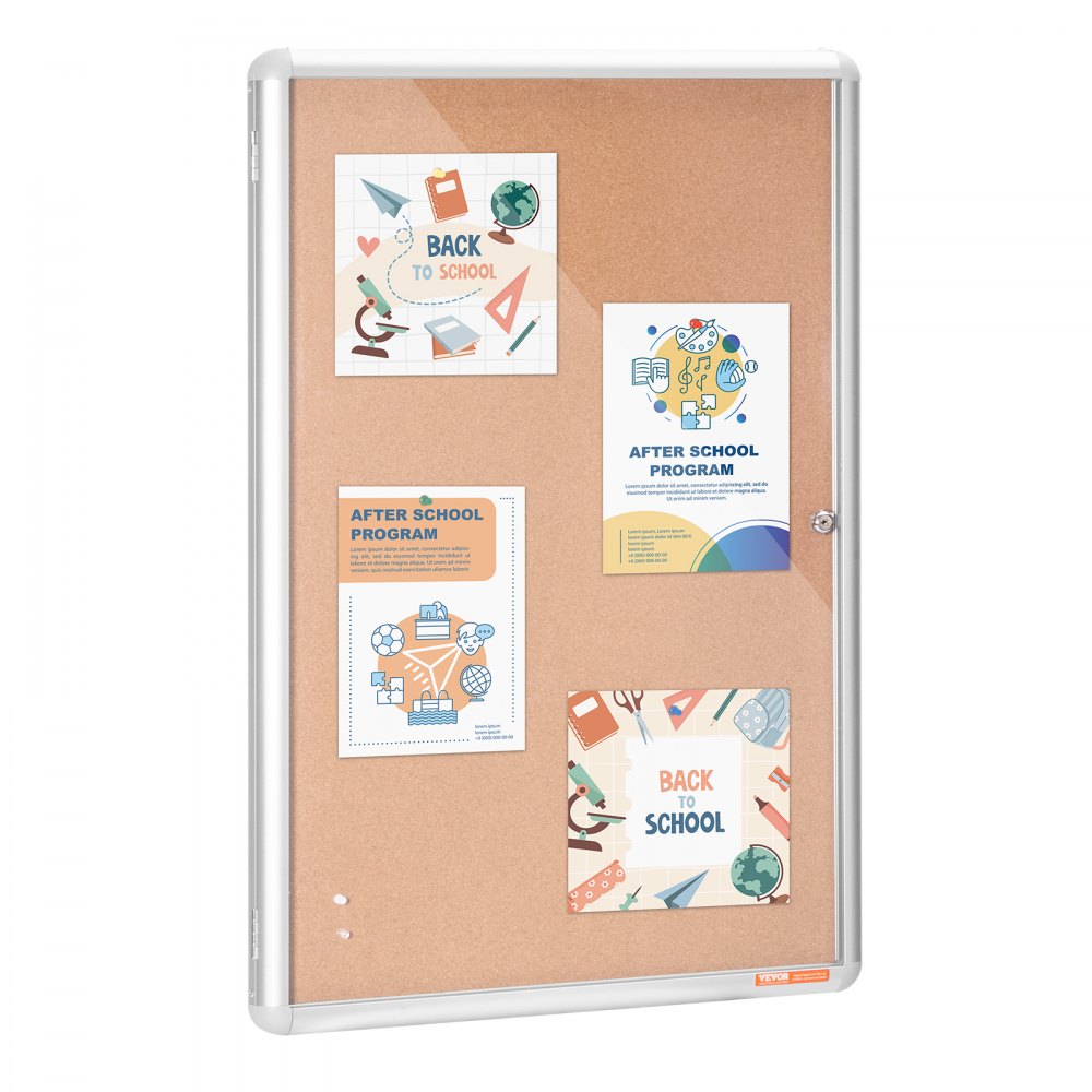 VEVOR 36"x24" Enclosed Cork Board with Aluminum Frame –  Lockable Bulletin Board with Acrylic Door & 2 Keys – Weather-Resistant Wall Display Case for School, Home, Office