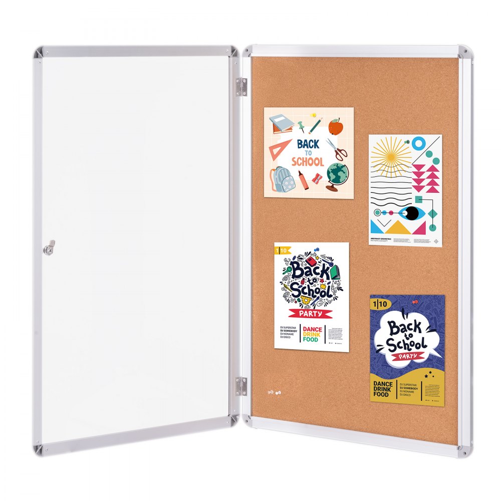 VEVOR 36"x24" Enclosed Cork Board with Aluminum Frame –  Lockable Bulletin Board with Acrylic Door & 2 Keys – Weather-Resistant Wall Display Case for School, Home, Office