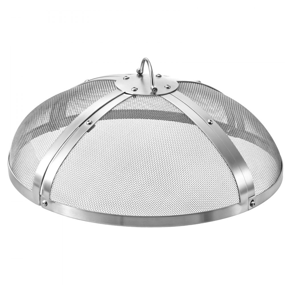 VEVOR Fire Pit Spark Screen, 19 inch Round, Stainless Steel Mesh Cover Lid, for Outdoor, Patio, Backyard, Camping, Party, with Handle and Poker, High Temperature Tolerant, Help Block Sparks, Silver