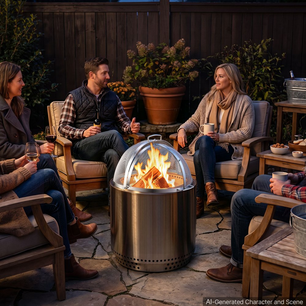 VEVOR Fire Pit Spark Screen, 19 inch Dome, Stainless Steel Mesh Cover Lid, for Outdoor, Patio, Backyard, Camping, Party, with Handles and Poker, High Temperature Tolerant, Help Block Sparks, Silver