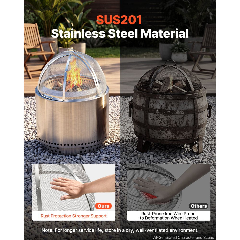 VEVOR Fire Pit Spark Screen, 26 inch Dome, Stainless Steel Mesh Cover Lid, for Outdoor, Patio, Backyard, Camping, Party, with Handles and Poker, High Temperature Tolerant, Help Block Sparks, Silver