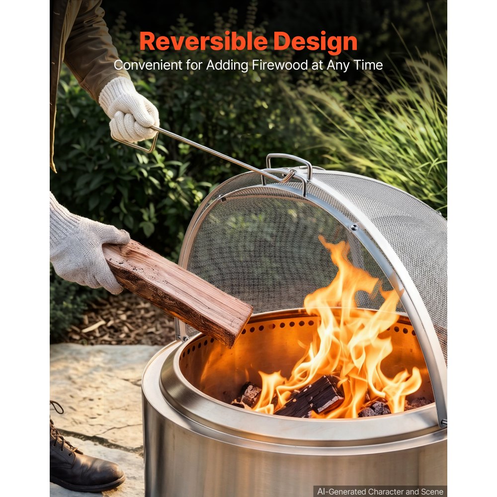 VEVOR Fire Pit Spark Screen, 30 inch Dome, Stainless Steel Mesh Cover Lid, for Outdoor, Patio, Backyard, Camping, Party, with Handles and Poker, High Temperature Tolerant, Help Block Sparks, Silver