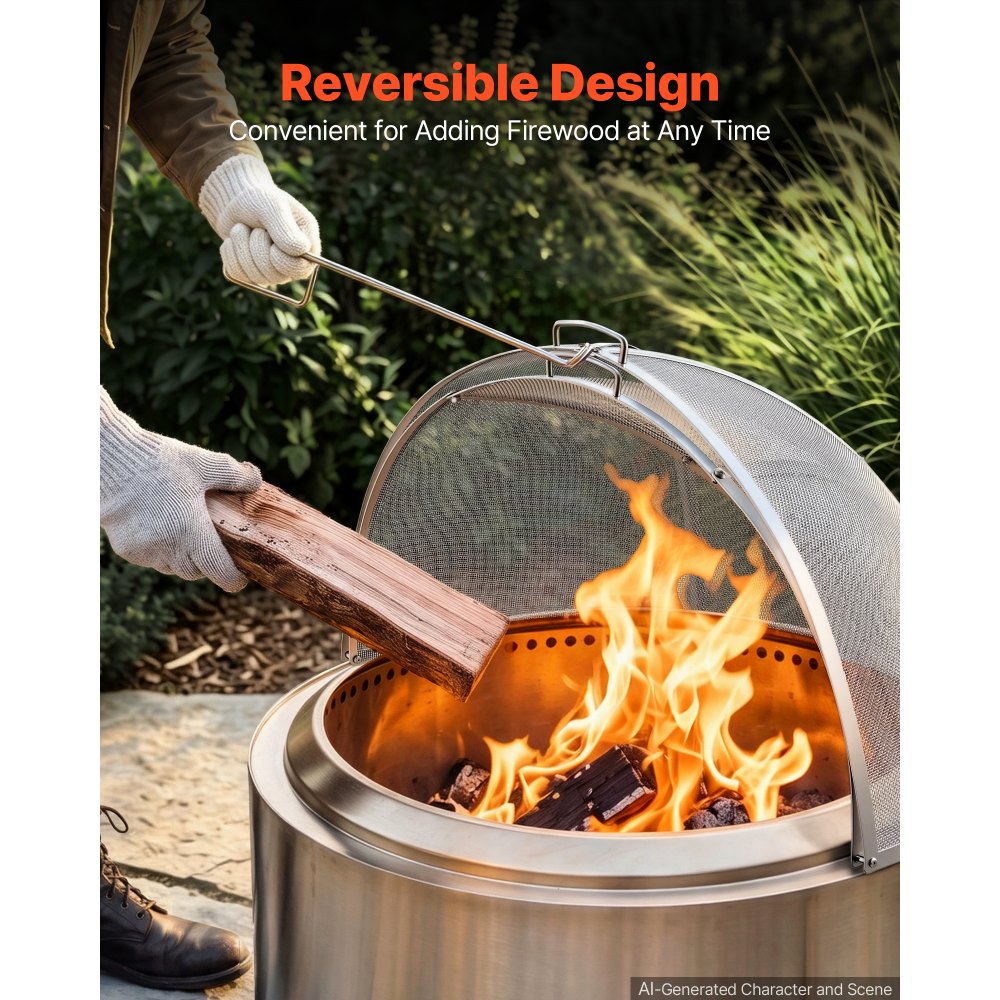 VEVOR Fire Pit Spark Screen, 36 inch Dome, Stainless Steel Mesh Cover Lid, for Outdoor, Patio, Backyard, Camping, Party, with Handles and Poker, High Temperature Tolerant, Help Block Sparks, Silver