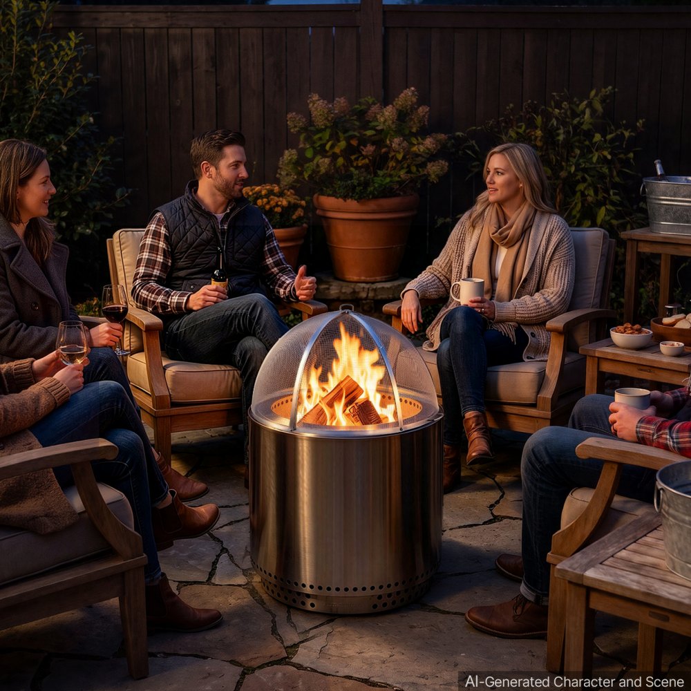VEVOR Fire Pit Spark Screen, 36 inch Dome, Stainless Steel Mesh Cover Lid, for Outdoor, Patio, Backyard, Camping, Party, with Handles and Poker, High Temperature Tolerant, Help Block Sparks, Silver