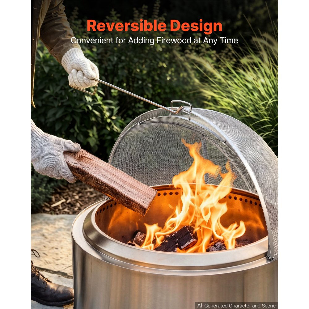 VEVOR Fire Pit Spark Screen, 40 inch Dome, Stainless Steel Mesh Cover Lid, for Outdoor, Patio, Backyard, Camping, Party, with Handles and Poker, High Temperature Tolerant, Help Block Sparks, Silver