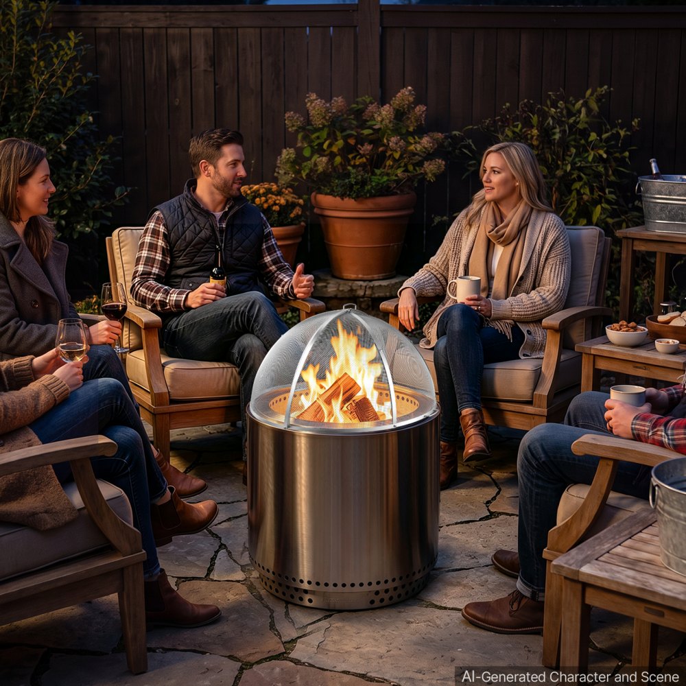 VEVOR Fire Pit Spark Screen, 40 inch Dome, Stainless Steel Mesh Cover Lid, for Outdoor, Patio, Backyard, Camping, Party, with Handles and Poker, High Temperature Tolerant, Help Block Sparks, Silver