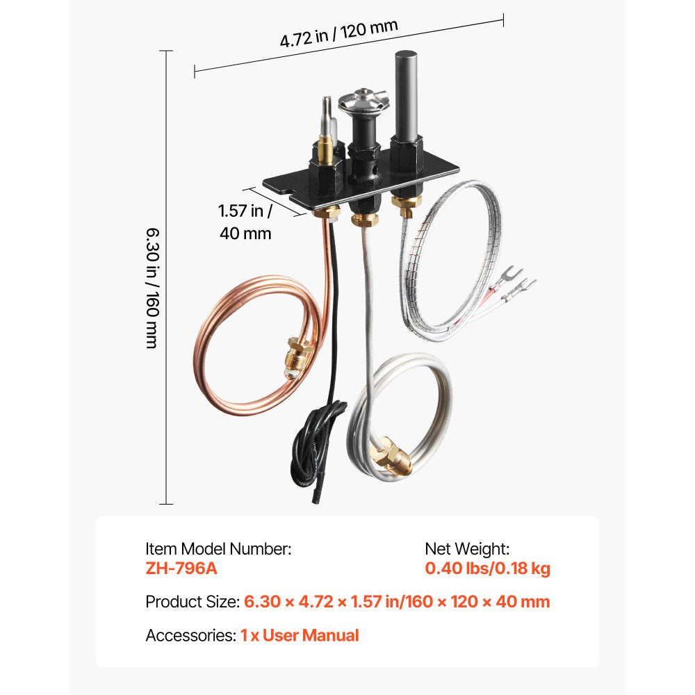 VEVOR Gas Pilot Assembly, OE 69L17, 69L1701, 904405, J4117, 108084-02 Fireplace Gas Pilot Assembly Kit, Natural Gas Ignition Replacement, Compatible with Lennox, Superior, Astria Models, Black