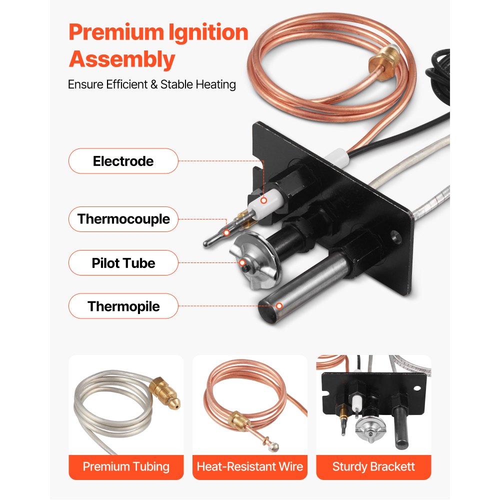 VEVOR Gas Pilot Assembly, OE 10002265, 10002264, SRV10002264 Fireplace Gas Pilot Assembly, Natural Gas & LPG Ignition Replacement, Fit Majestic, Vermont Castings, Temco, Dutchwest, Monessen, Century