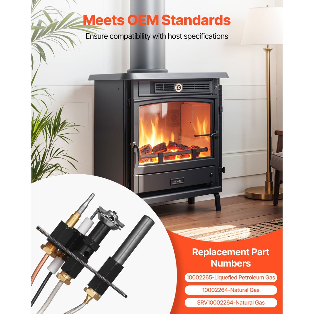 VEVOR Gas Pilot Assembly, OE 10002265, 10002264, SRV10002264 Fireplace Gas Pilot Assembly, Natural Gas & LPG Ignition Replacement, Fit Majestic, Vermont Castings, Temco, Dutchwest, Monessen, Century