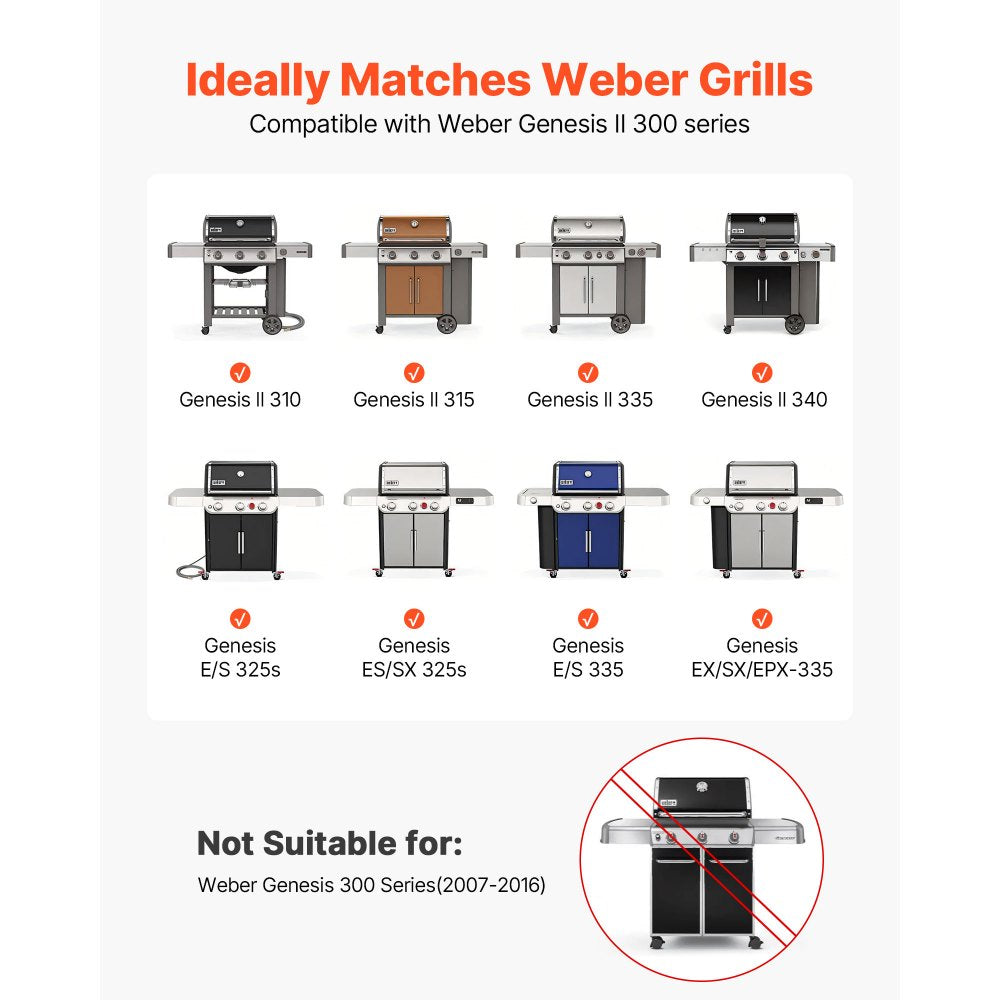 VEVOR Flavorizer Bars, 17 inch Grill Replacement Part, for Weber Genesis ll 310 315 335 340, E/S 325s, ES/SX 325s, E/S 335, EX/SX/EPX-335 Grills, Porcelain-enameled Steel Thicker Heat Plate, 5 Pack