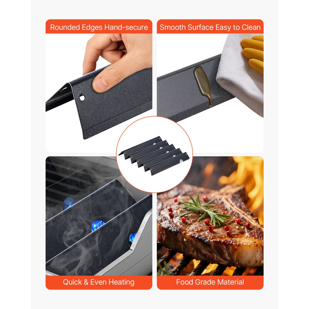 VEVOR Flavorizer Bars, 17 inch Grill Replacement Part, for Weber Genesis ll 310 315 335 340, E/S 325s, ES/SX 325s, E/S 335, EX/SX/EPX-335 Grills, Porcelain-enameled Steel Thicker Heat Plate, 5 Pack